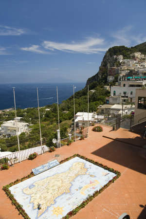 Outdoor map of City of Capri, an Italian island off the Sorrentine Peninsula on the south side of Gulf of Naples, in the region of Campania, Province of Naples, Italy, Europeのeditorial素材