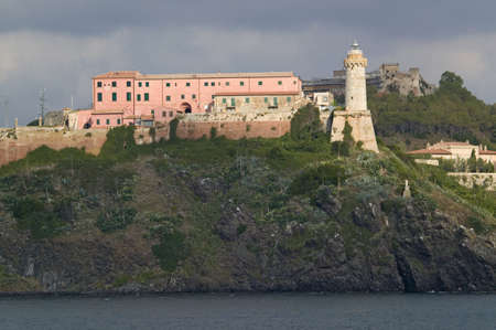 Lighthouse of Portoferraio in Portoferraio, Province of Livorno, on the island of Elba in the Tuscan Archipelago of Italy, Europe, where Napoleon Bonaparte was exiled in 1814のeditorial素材