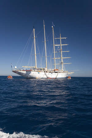 Yacht off the coast of Monte-Carlo, the Principality of Monaco, Western Europe on the Mediterranean Seaのeditorial素材