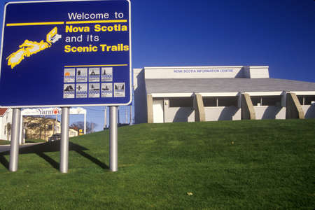 Welcome to Nova Scotia sign in Yarmouth, Canadaのeditorial素材