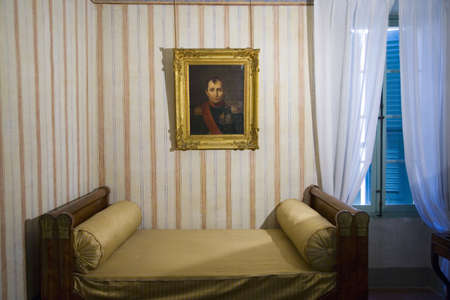 Painting of Napoleon over his bed at Napoleon Bonaparte's birthplace, on the Mediterranean Sea, Corsica, France, Europeのeditorial素材