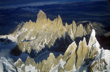 Aerial view at 3400 meters of Mount Fitzroy, Cerro Torre Range and Andes Mountains, Patagonia, Argentinaのeditorial素材