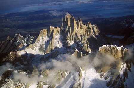 Aerial view at 3400 meters of Mount Fitzroy, Cerro Torre Range and Andes Mountains, Patagonia, Argentinaのeditorial素材