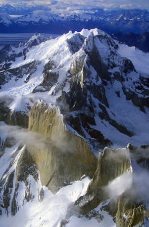 Aerial view at 3400 meters of Mount Fitzroy, Cerro Torre Range and Andes Mountains, Patagonia, Argentinaのeditorial素材