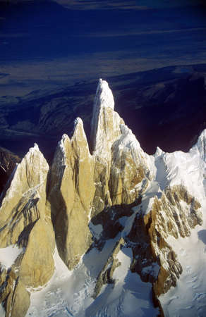 Aerial view at 3400 meters of Mount Fitzroy, Cerro Torre Range and Andes Mountains, Patagonia, Argentinaのeditorial素材