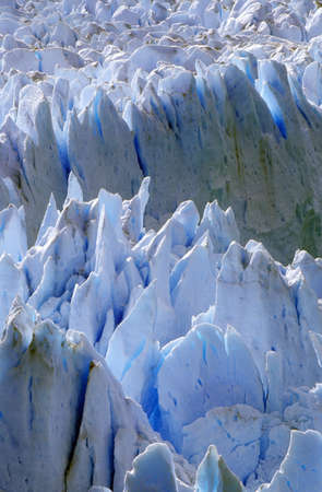 Icy formations of Perito Moreno Glacier at Canal de Tempanos in Parque Nacional Las Glaciares near...