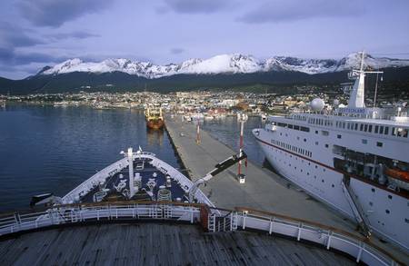 Cruise ship Deutsch Princess at dock, Ushuaia, southern Argentinaのeditorial素材