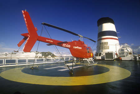 Helicopter on landing pad of cruise ship Marco Polo, Antarcticaのeditorial素材