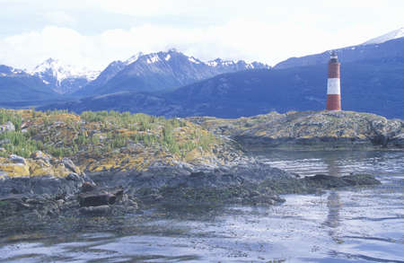Les Euclaires Historic Lighthouse at Bridges Islands and Beagle Channel, Ushuaia, Argentinaのeditorial素材