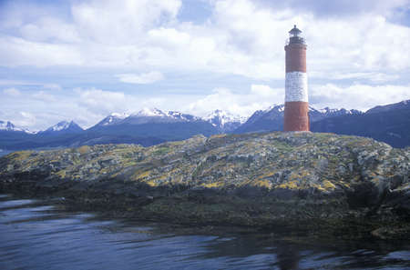 Les Euclaires Historic Lighthouse at Bridges Islands and Beagle Channel, Ushuaia, Argentinaのeditorial素材