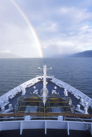 Rainbow over ocean from cruise ship Marco Polo at Ushuaia, Tierra del Fuego National Park and Andes Mountains, Argentinaのeditorial素材