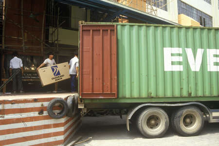 Truck and loading dock at Shanghai Shangling Electric Appliances Company, Ltd., in Shanghai,...