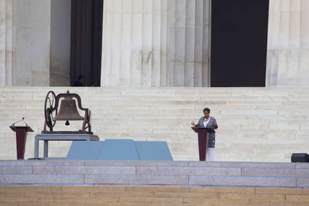 Wife of Medgar Evers, Mylie Evers Williams speaks during the Let Freedom Ring ceremony at the Lincoln Memorial August 28, 2013 in Washington, DC, commemorating the 50th anniversary of Dr. Martin Luther King Jr.'s 'I Have a Dream' speech.のeditorial素材