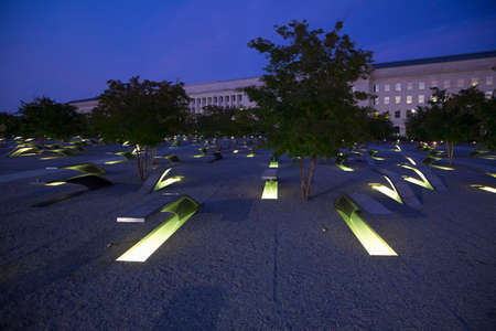 The Pentagon Memorial features 184 empty benches at dusk, a Memorial to commemorate the anniversary of the September 11, 2011 attacks, in Arlington VA., Washington, DC, USA.
のeditorial素材