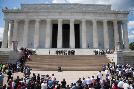 Crowd watches National Action to Realize the Dream march and rally for the 50th Anniversary of the march on Washington and Martin Luther King's I Have A Dream Speech, August 24, 2013, Lincoln Memorial, Washington, D.C.のeditorial素材