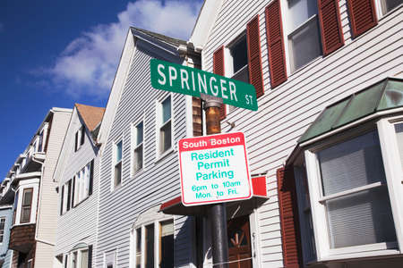 Resident Permit Parking, Springer St., South Boston, Massachusetts, USAの写真素材