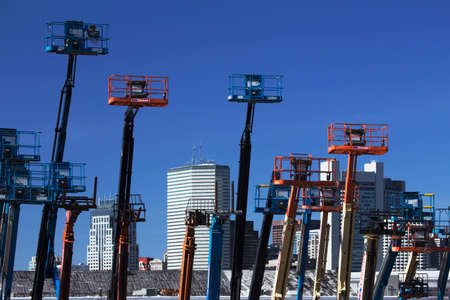 Colorful cherry pickers in Boston, Massachusetts, USAのeditorial素材