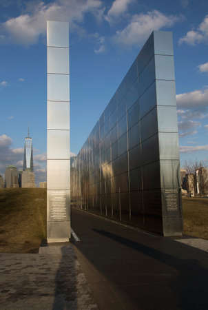 Empty Sky: Jersey City 911 Memorial at sunset, New Jersey, USAのeditorial素材