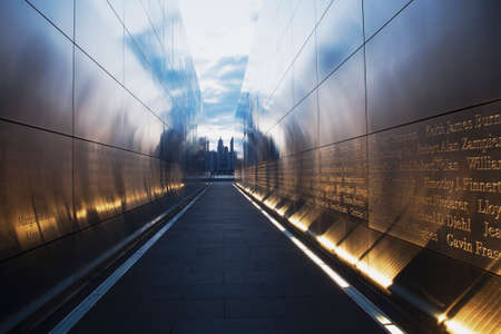 Empty Sky: Jersey City 911 Memorial at dusk, New Jersey, USAのeditorial素材