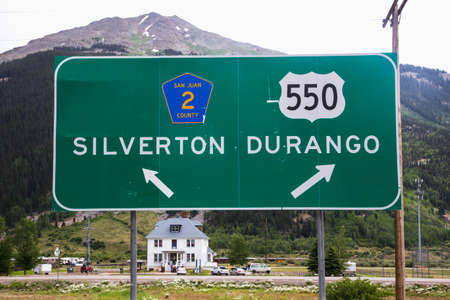 Road sign directing to Silverton and Durango, Colorado, USAの写真素材