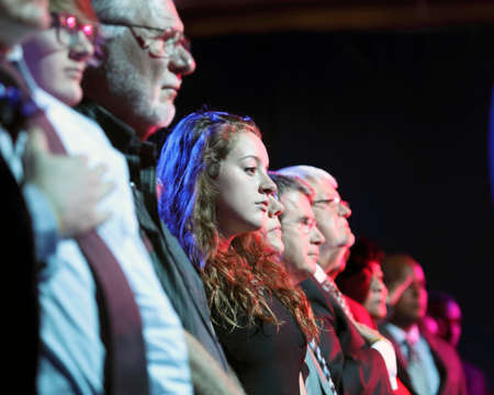 LAS VEGAS, NV - OCTOBER 13 2015: (L-R) Democratic presidential debate shows audience during opening...