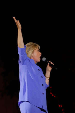 LAS VEGAS, NV - OCTOBER 14, 2015: Hillary Clinton, former U.S. secretary of state and 2016 Democratic presidential candidate, speaks at Hillary for America Nevada Rally, Springs Preserve Amphitheaterのeditorial素材