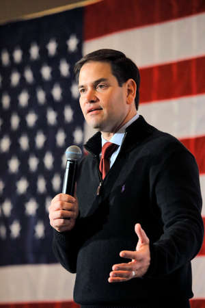 LAS VEGAS, NV - DECEMBER 14: Republican Presidential candidate Florida Senator Marco Rubio speaks during a campaign rally at the Renaissance Las Vegas on December 14, 2015 in Las Vegas, Nevada.のeditorial素材