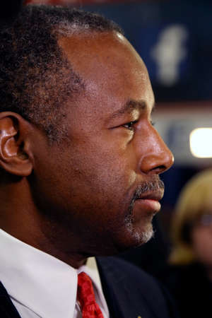 LAS VEGAS, NV, DEC.15, 2015, closeup profile of Dr. Ben Carson, retired neurosurgeon and 2016 Republican presidential candidate, speaks in the spin room following CNN debate at The Venetian in Las Vegas, Nevada.のeditorial素材