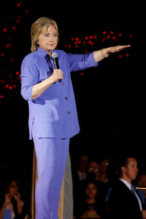 LAS VEGAS, NV - OCTOBER 14, 2015: Hillary Clinton, former U.S. secretary of state and 2016 Democratic presidential candidate, speaks at Hillary for America Nevada Rally, Springs Preserve Amphitheaterのeditorial素材