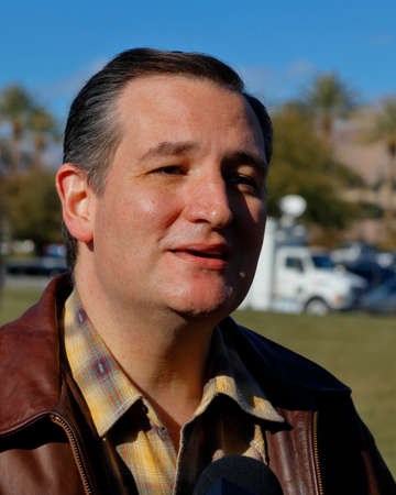 LAS VEGAS, NEVADA, DECEMBER 17, 2015: Closeup profile of Republican Presidential candidate Sen. Ted Cruz, R-Texas, interviewed at Presidential rally at Siena Community Ballroom, Las Vegas, NVのeditorial素材