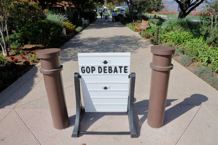 REAGAN PRESIDENTIAL LIBRARY, SIMI VALLEY, LA, CA - SEPTEMBER 16, 2015, sign directs to GOP...