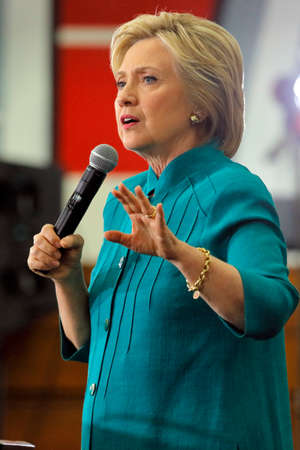 OXNARD, CA - JUNE 04, 2016: former Secretary of State Hillary Clinton and Democratic Presidential Candidate speaks at a "Get out the vote" rally at Hueneme High School in Oxnard, California.のeditorial素材