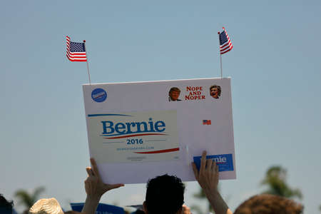 VENTURA, CA - MAY 26, 2016: Supporters of Senator Bernie Sanders hold signs at Presidential campaign...