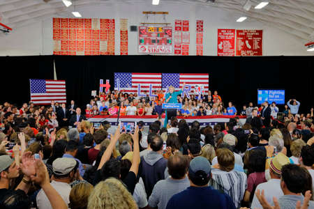 OXNARD, CA - JUNE 04, 2016: former Secretary of State Hillary Clinton and Democratic Presidential Candidate speaks at a "Get out the vote" rally at Hueneme High School in Oxnard, California.のeditorial素材