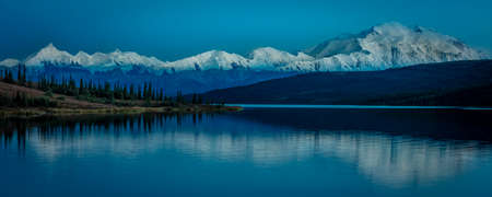 AUGUST 28, 2016 - Mount Denali at Wonder Lake, previously known as Mount McKinley, the highest mountain peak in North America, at 20, 310 feet above sea level. Located in the Alaska Range, Denali National Park and Preserve, Alaska - shot at Sunrise.のeditorial素材