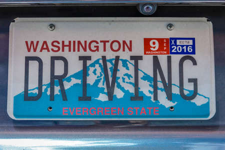 Washington License Plate says "Driving" , July 15, 2016のeditorial素材