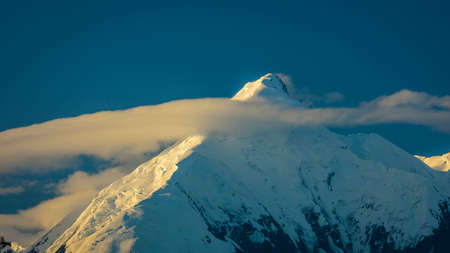 AUGUST 28, 2016 - Mount Denali previously known as Mount McKinley, the highest mountain peak in North America, at 20, 310 feet above sea level. Alaska Mountain Range, Denali National Park and Preserve.のeditorial素材