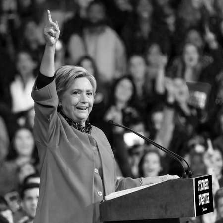 WINSTON-SALEM, NC - OCTOBER 27 , 2016: Democratic presidential candidate Hillary Clinton and US First Lady Michelle Obama appear at a presidential campaign event.のeditorial素材