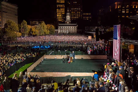 NOVEMBER 7, 2016, INDEPENDENCE HALL, PHIL., PA - Thousands attend Hillary Clinton Election Eve Get Out The Vote Rally With Bruce Springsteen and Jon Bon Jovi , President and Michelle Obama and Bill and Chelsea Clinton.のeditorial素材