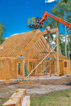July 14, 2016 - Construction of a "A" Frame House owned by photographer Joe Sohm, Ridgway, Coloradoのeditorial素材