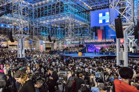 NOVEMBER 8, 2016, Election Night at Jacob K. Javits Center - venue for Democratic presidential nominee Hillary Clinton election night event New York, New York - features Glass Ceilingのeditorial素材
