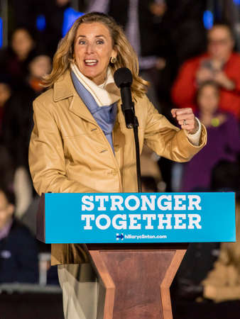 PHILADELPHIA, PA - OCTOBER 22, 2016: Pennsylvania US Senate Candidate Katie McGinty introduces Hillary Clinton and Tim Kaine at the University of Pennsylvania, Philadelphia.のeditorial素材