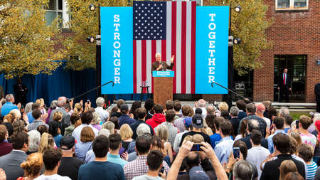 Keene, New Hampshire - OCTOBER 17, 2016: Former U.S. President Bill Clinton speaks on behalf of his wife Democratic presidential nominee Hillary Clinton during a campaign event at Keene College.のeditorial素材