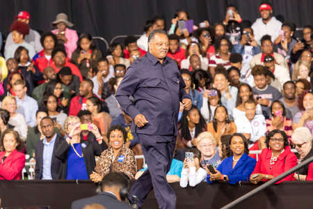 WINSTON-SALEM, NC - OCTOBER 27 , 2016: Civil Rights legend Jessie Jackson appears at a Hillary Clinton and Michelle Obama presidential campaign event in North Carolina Carolina introduces Hillary Clinton and Michelle Obama at a presidential campaign eventのeditorial素材
