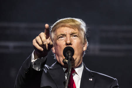 OCTOBER 15, 2016, EDISON, NJ - Donald Trump speaks at Edison New Jersey Hindu Indian-American rally for "Humanity United Against Terror"のeditorial素材