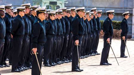 APRIL 9, 2018 - ANNAPOLIS MARYLAND - Midshipmen are seen in formation before lunchtime, US Naval...