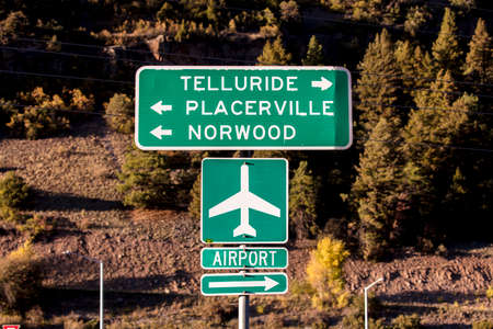 SEPT. 25, 2018 - TELLURIDE COLORADO, USA - Road sign to Telluride, Placerville and Norwood Coloradoのeditorial素材