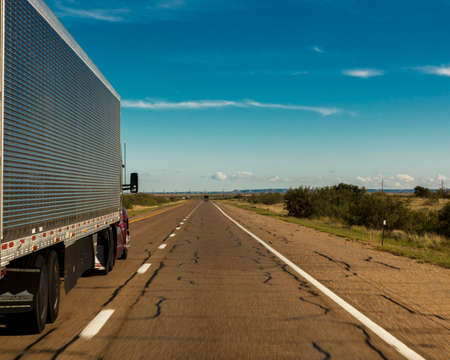 OCTOBER 10, 2018 - Amarillo Texas, USA - Truck drives on Interstate 10 towards Amarillo Texas