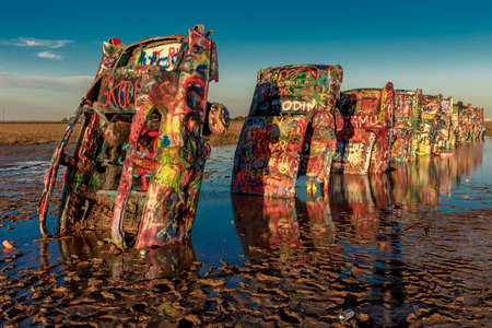 OCTOBER 10, 2018 - Cadillac Ranch outside of Amarillo Texas - Americana art installationのeditorial素材