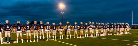 OCTOBER 12, 2018, PARIS TEXAS, USA - Star Spangled Banner performed. - Paris Texas Wildcats defeat Celina, Bobcats 54-7 in High School Division 4 Football Gameのeditorial素材